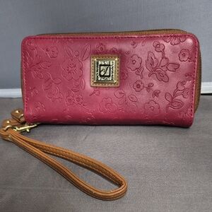 Pink Floral Embossed Wristlet Wallet